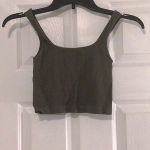 cropped by together ribbed tank top, dark green, size small medium